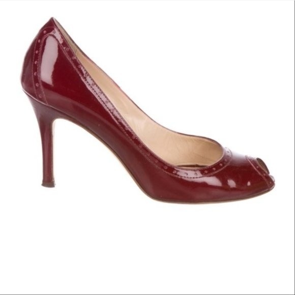 Kate Spade Burgundy Giselle Patent Leather Peep Toe Pump - Picture 1 of 7